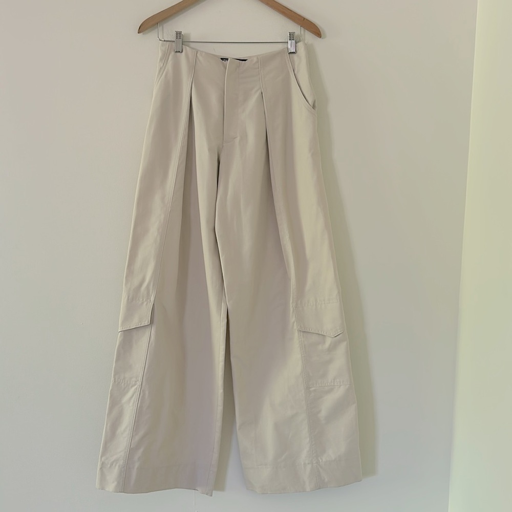 Zara The Full Length Tailored Cinched Waist Pants Wide Leg cargo trousers pants